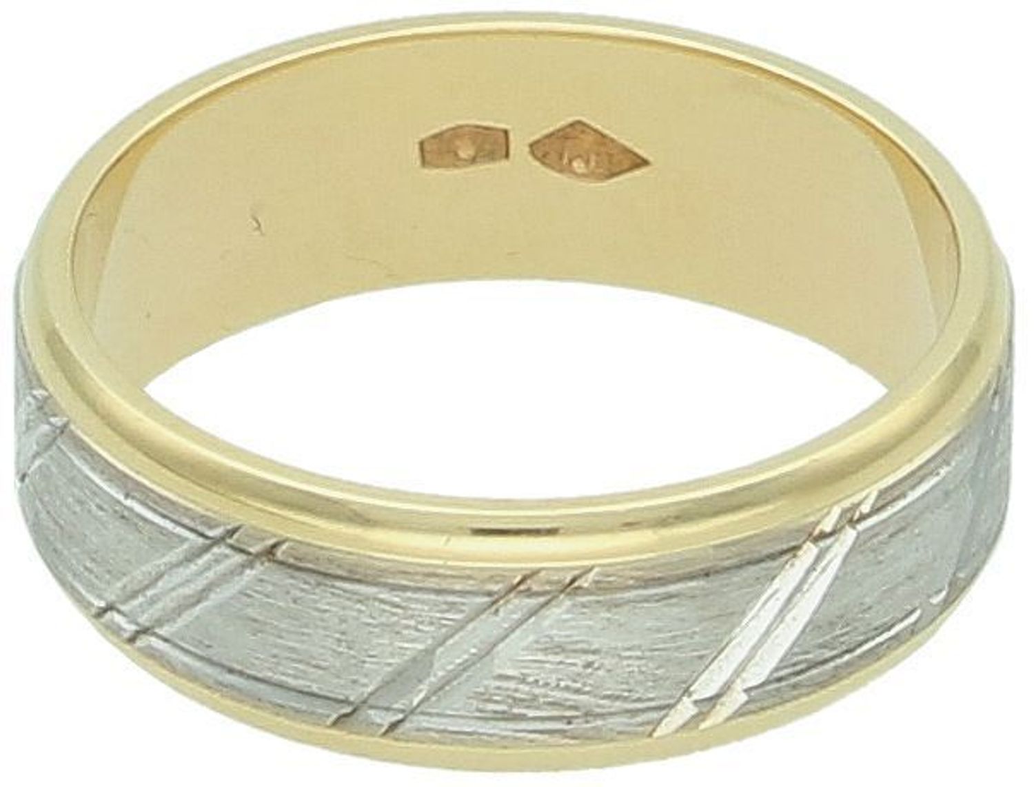 Złota obrączka damska 585 białe i żółte złoto z grawerem – rozmiar 13, szerokość 6mm.jpg